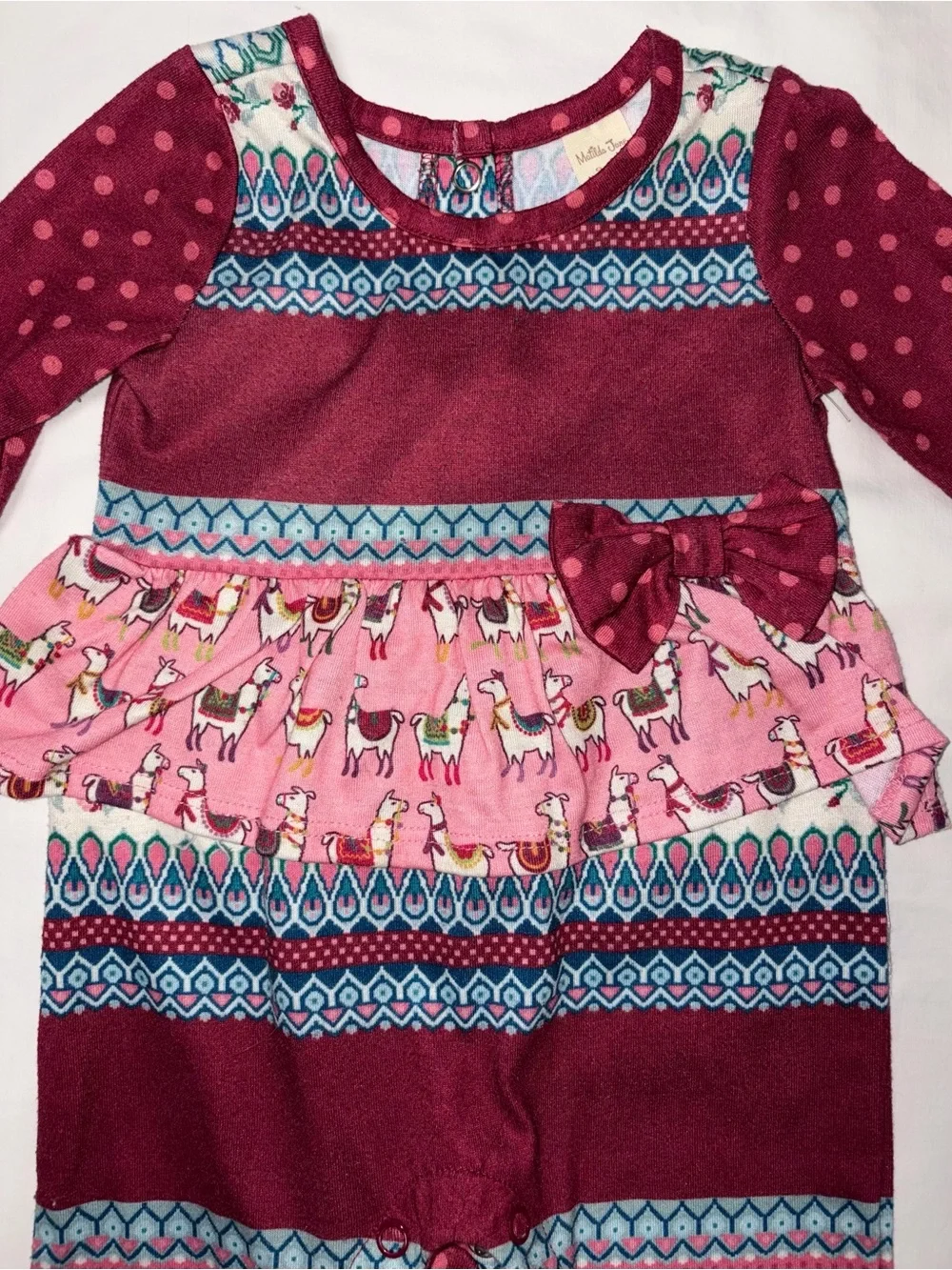 Matilda Jane footed romper/sleeper with cute llama print sz 6-12 months NWOT